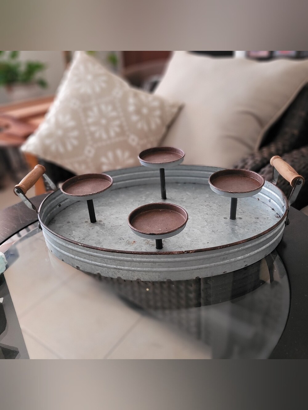 Farmhouse Galvanized Tray Candle Holders